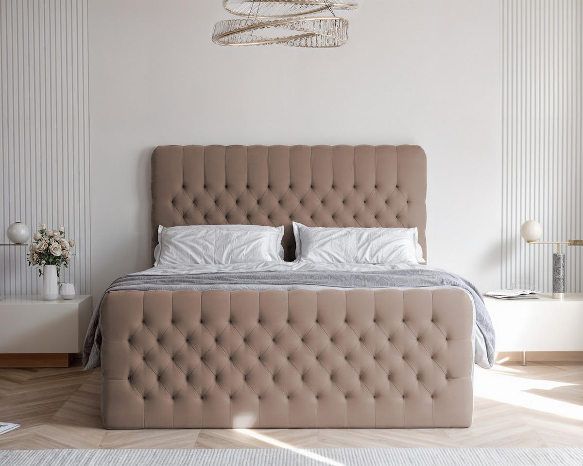 BOXBETT ALBA PLUS 120/200 cm mit Matratze und Topper, Hellbraun - Hellbraun, Textil (120/200cm) - Idohome