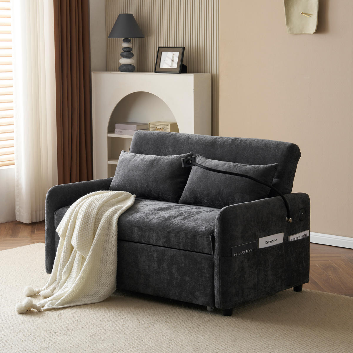 KLAPP-DOPPELSOFA Multifunktion Schlaffunktion USB-Ladung verstellbar Grau - Grau, Holz (113/30/61cm) - FLIEKS