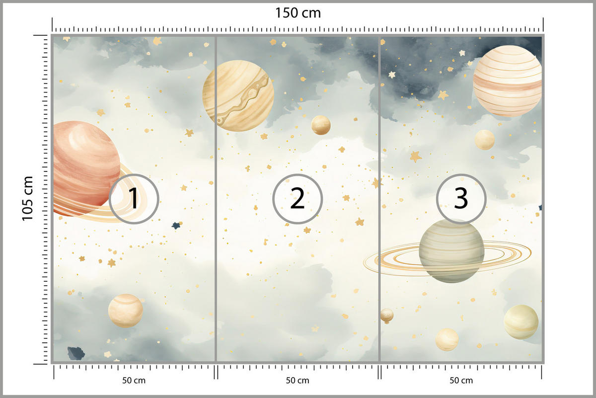 FOTOTAPETE für Kinderzimmer Pastell Planeten Saturn Uran Sterne 150x105 - Blau/Ecru, Papier (150/105cm) - Muralo