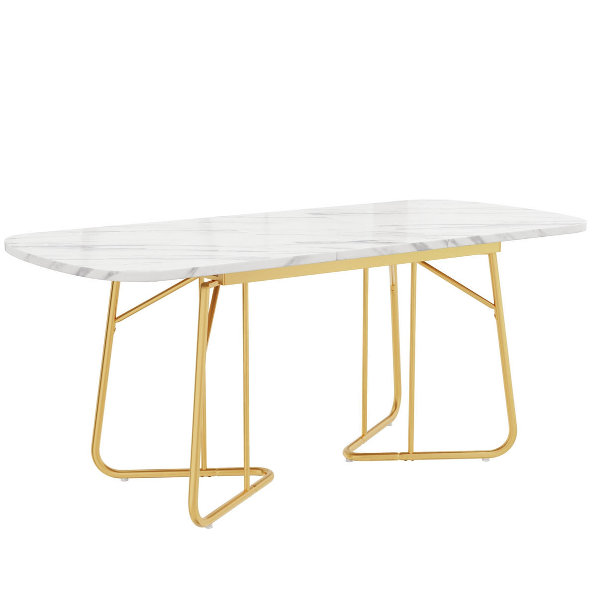 ESSTISCH 140/180/80 cm in Weiß mit Marmoroptik und goldfarbenen Metallbeinen - Schieferfarben, Holzwerkstoff (180/80/75cm) - Flora Grace