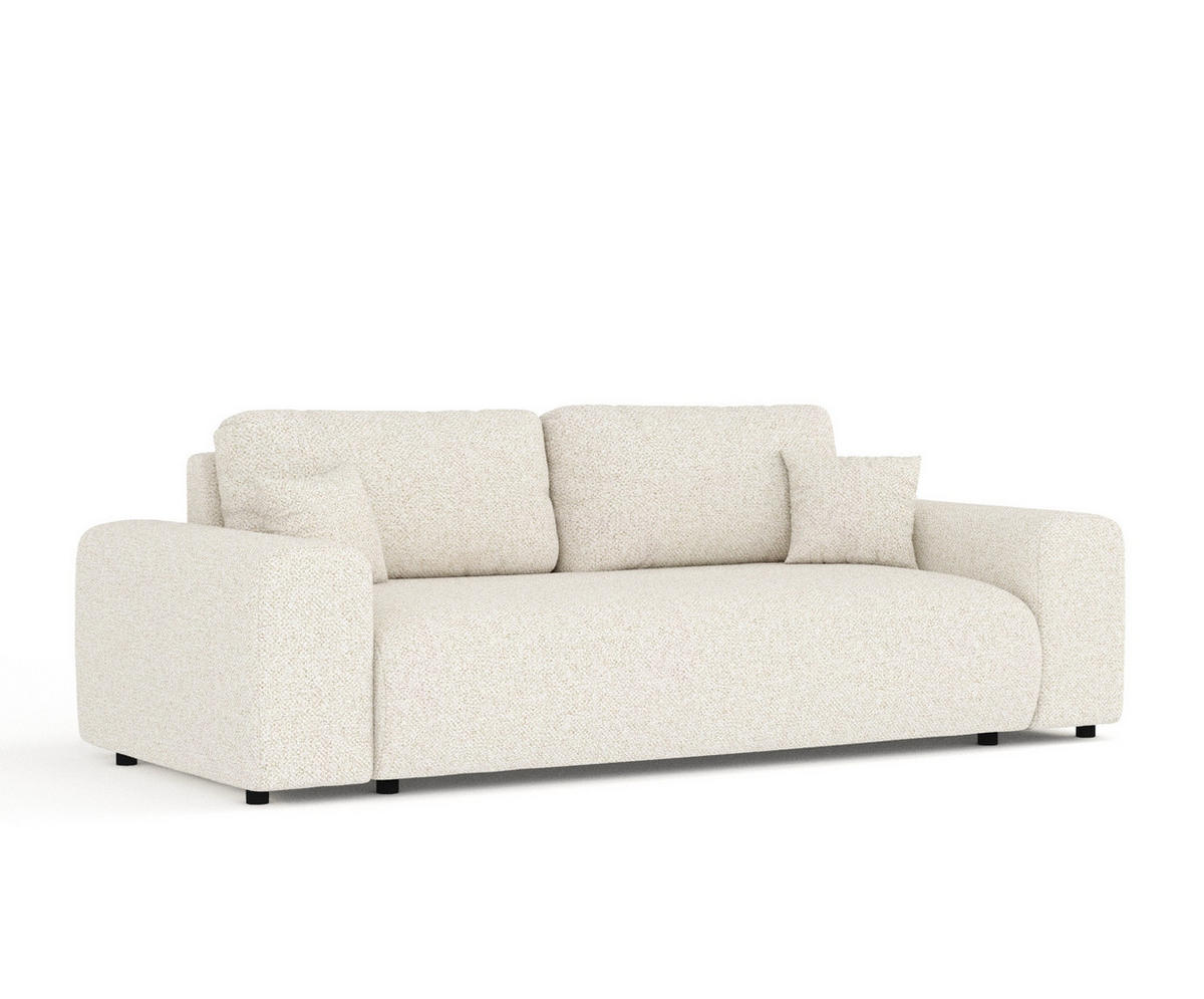 3-SITZER-SOFA Zanzibar Creme Plüschstoff - Creme/Schwarz, Holz/Holzwerkstoff (213/79/108cm) - Maison de Reve