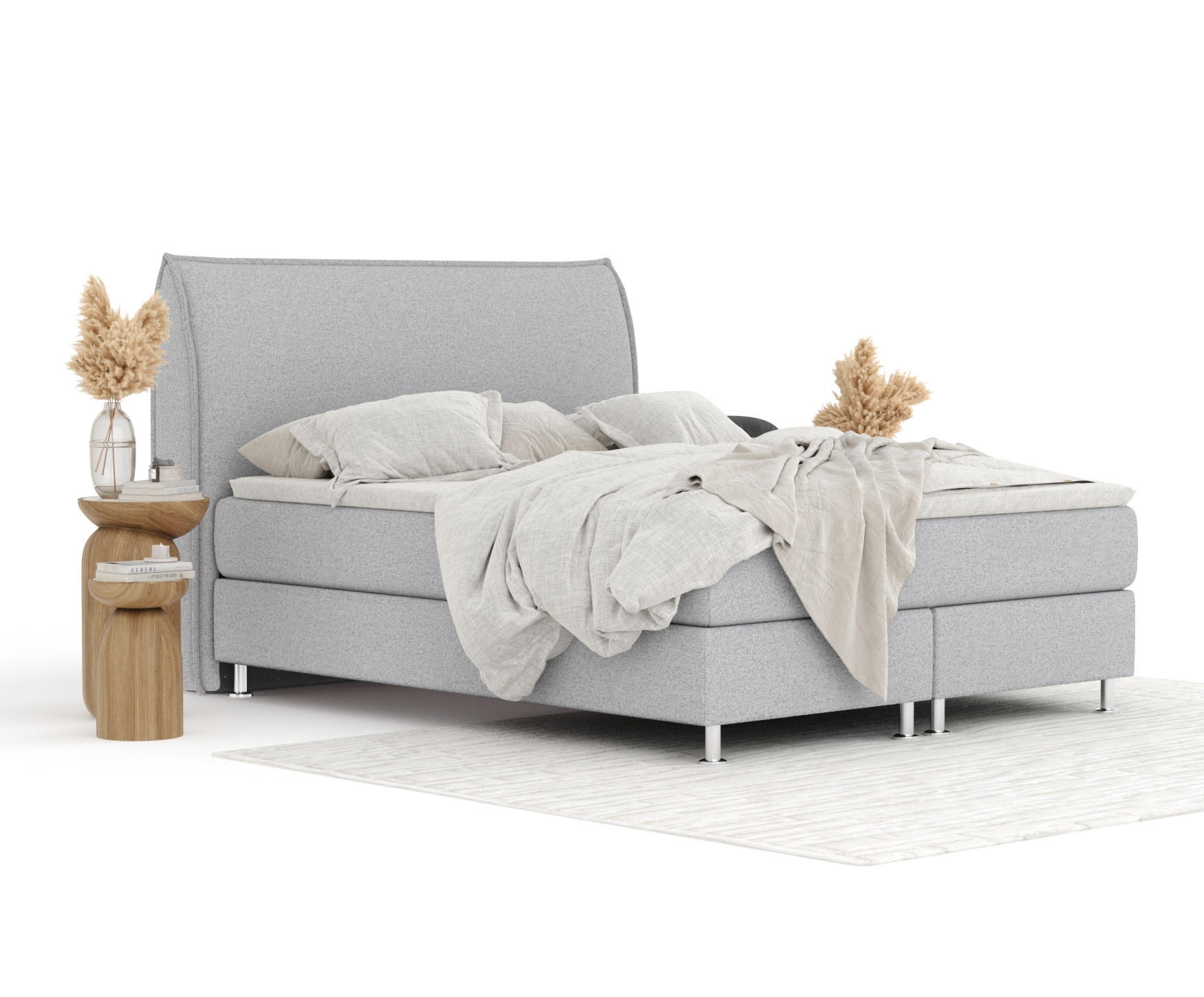 Thumbnail - Maison de Reve Boxspringbett, Hellgrau, Textil, Buche, Kiefer, H3, Höhe ca. 21 cm, 200x200 cm, FSC 100%, Made in EU, Oek...