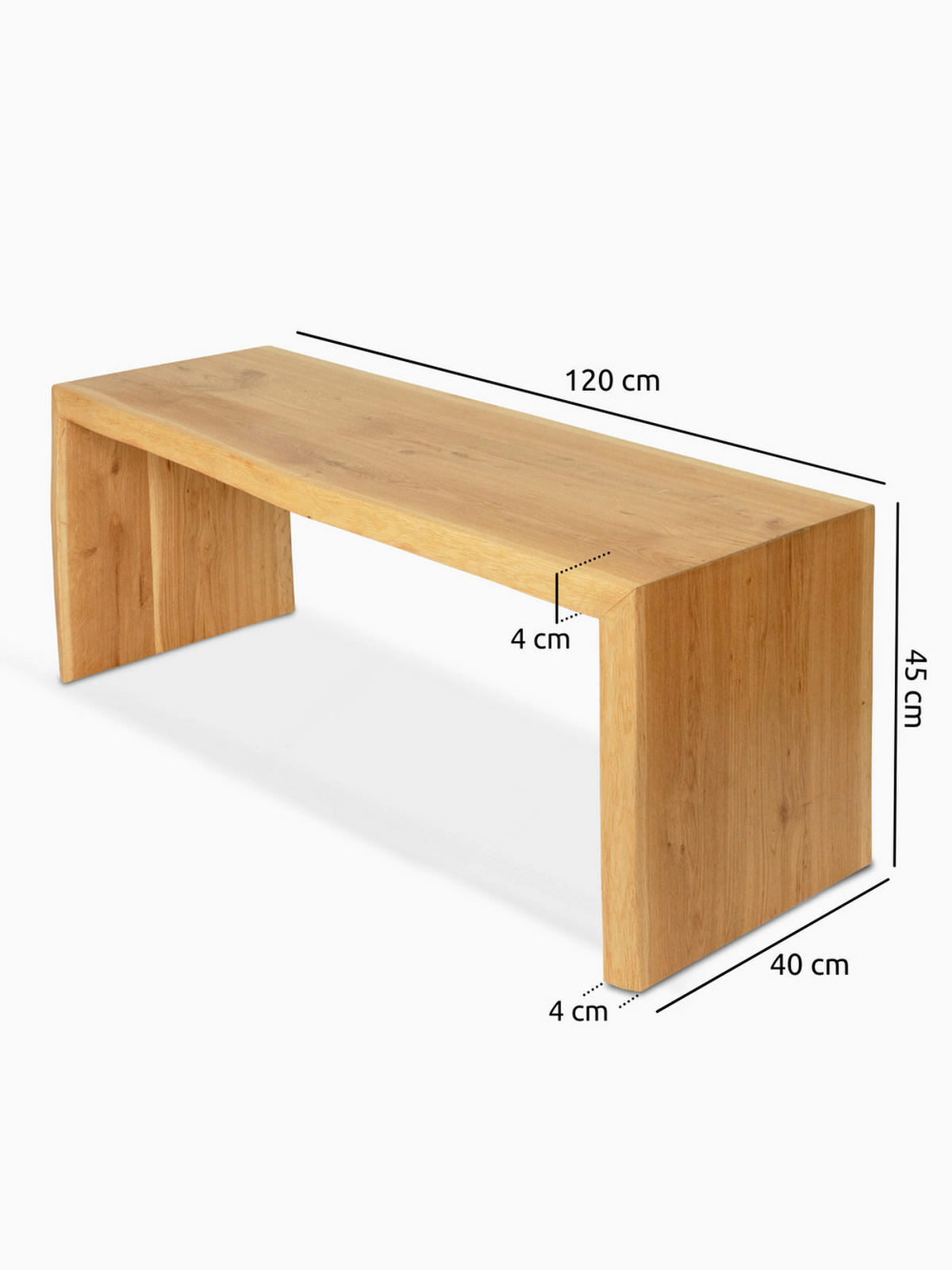 MASSIVHOLZBANK aus Eiche mit Baumkante L - Eichefarben, Holz (120/45/40cm) - holz4home