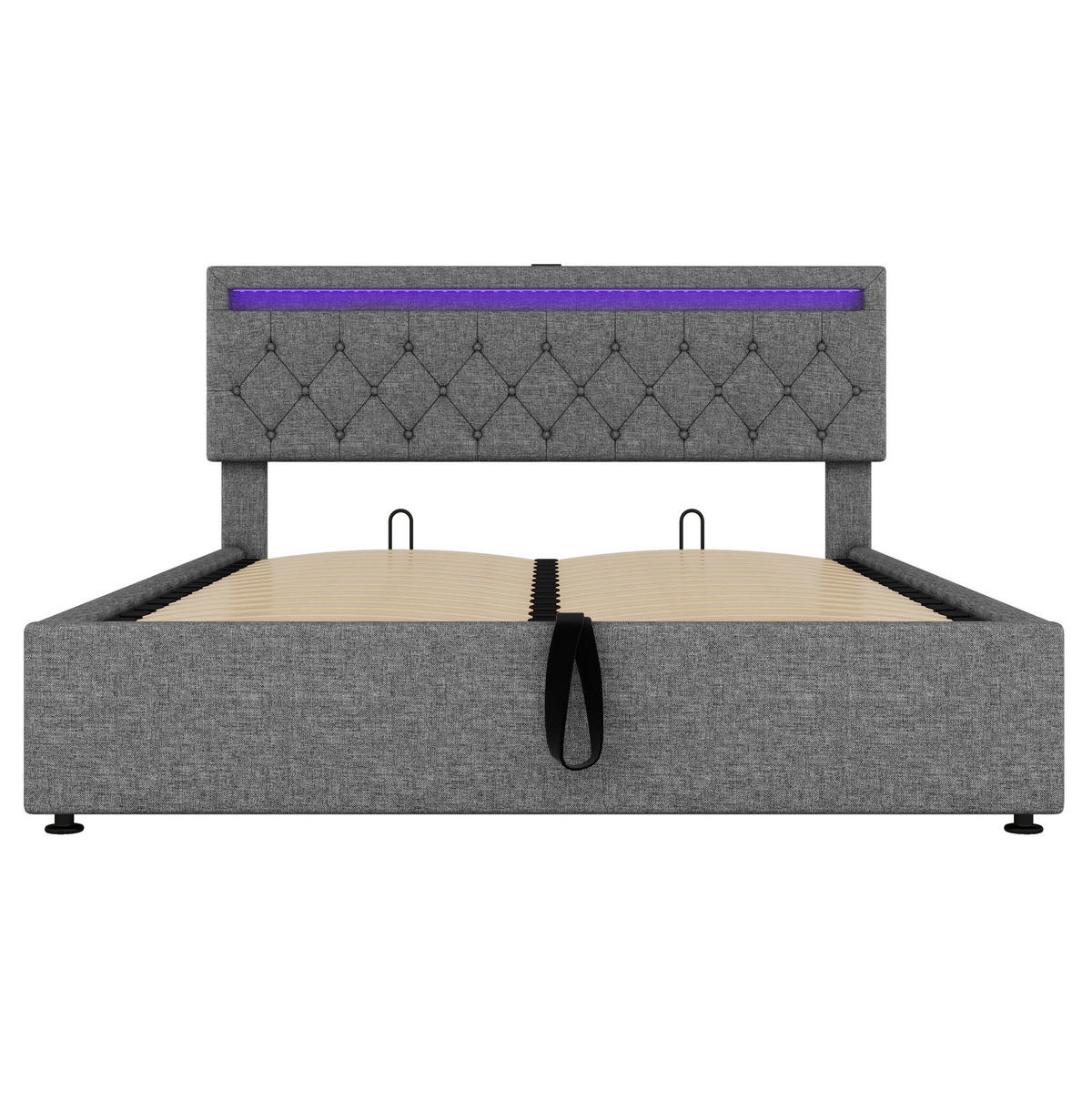 POLSTERBETT 160/200 cm mit Bettkasten, LED-Beleuchtung und USB-C in Grau - Grau, Textil (160/200cm) - BEAOK