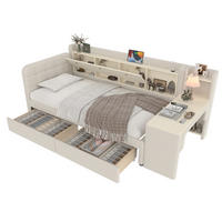 POLSTERBETT 90/200 cm mit Schreibtisch, 2 Schubladen und USB/Typ-C - Beige, Textil (90/200cm) - BEAOK