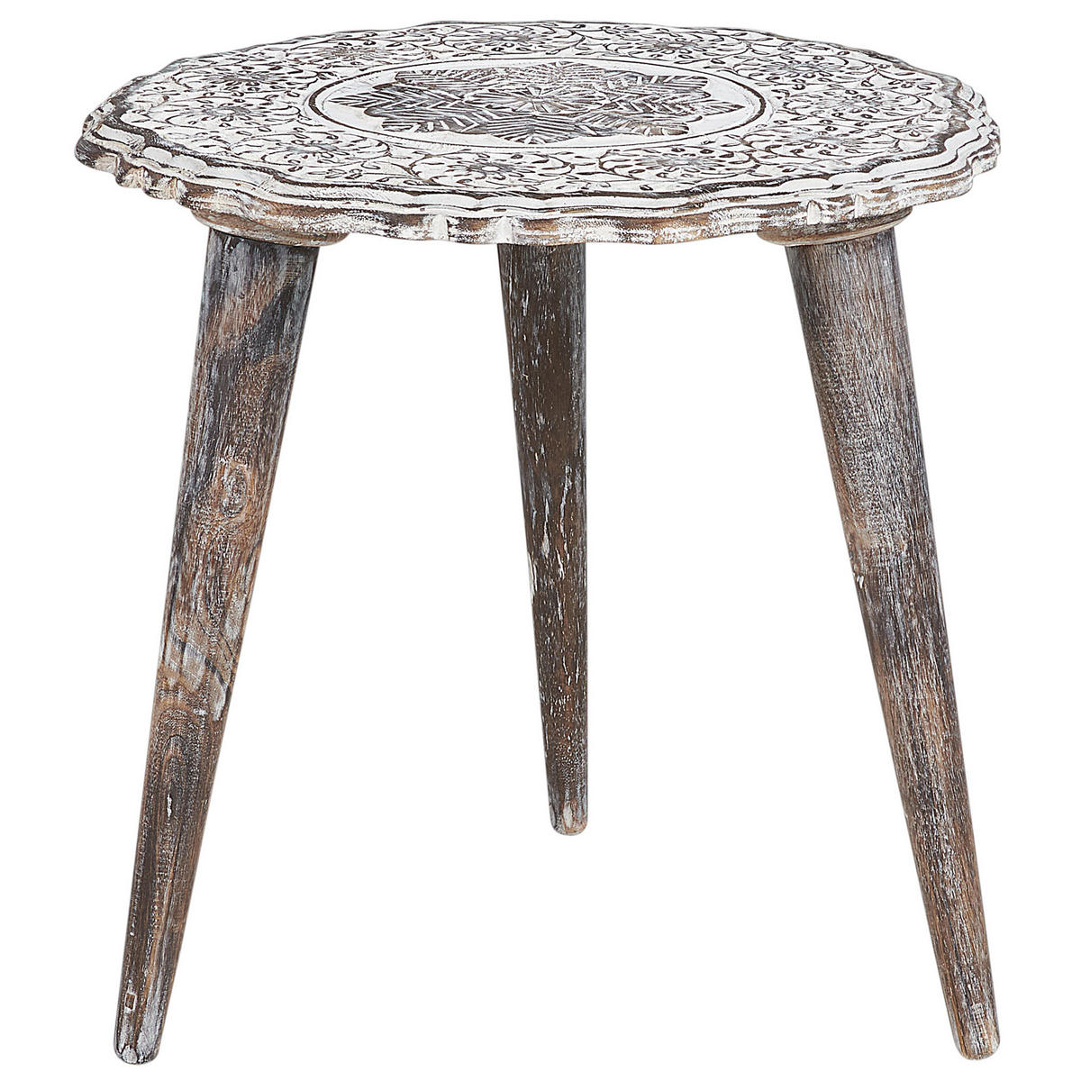 BEISTELLTISCH 2er-Set Rund Holz, Weiß Adro - Dunkelbraun, Holz (38/38cm) - Beliani