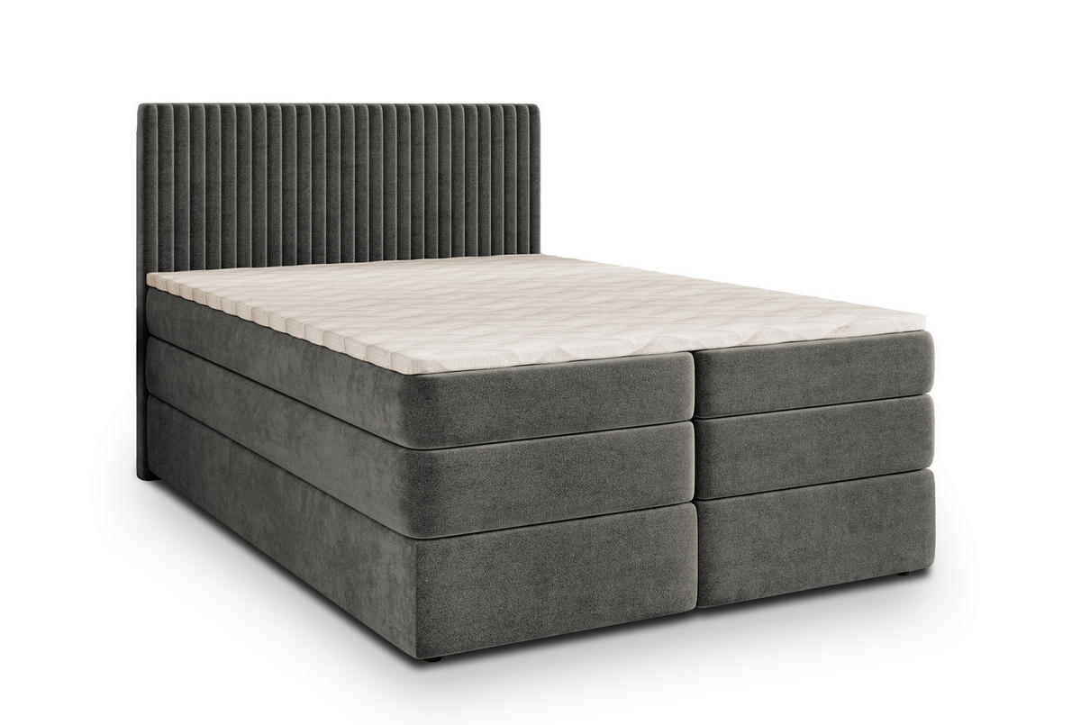 BOXSPRINGBETT FELBIO 160x200 cm mit Matratze und Topper - Grau - Grau, Holz (160/200cm) - MASSENO