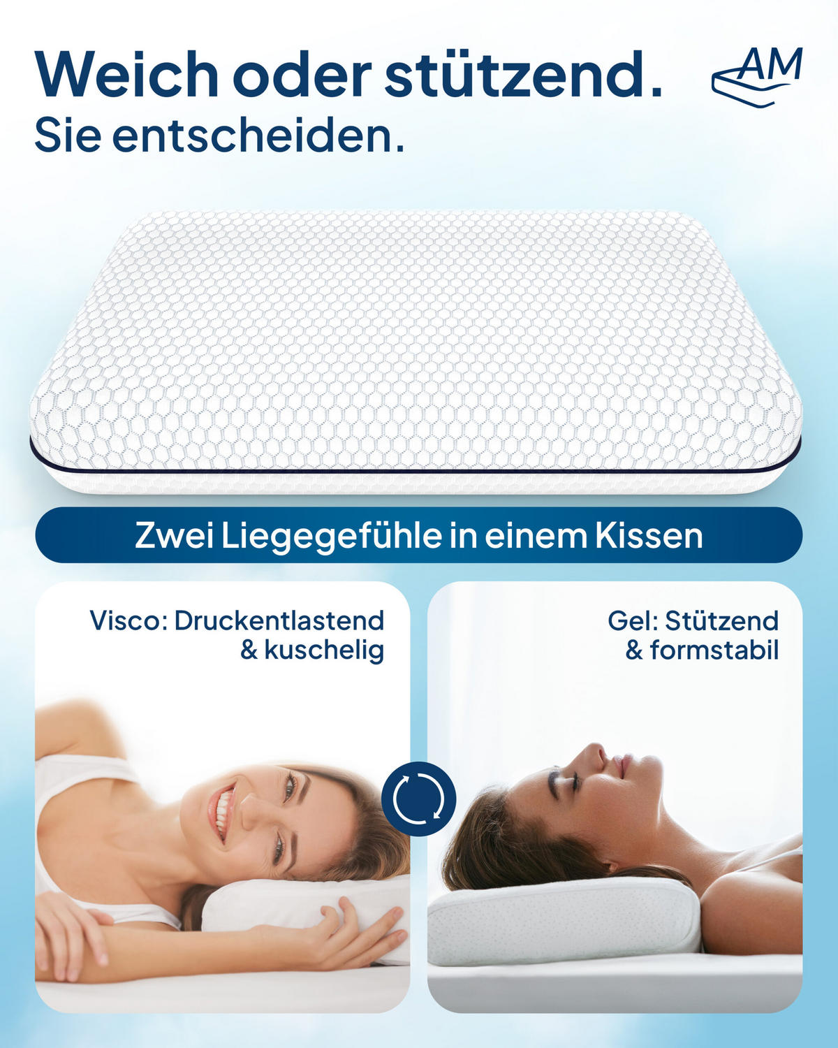 NACKENSTÜTZKISSEN höhenverstellbar - Weiß, Textil (60/35cm) - AM Qualitätsmatratzen