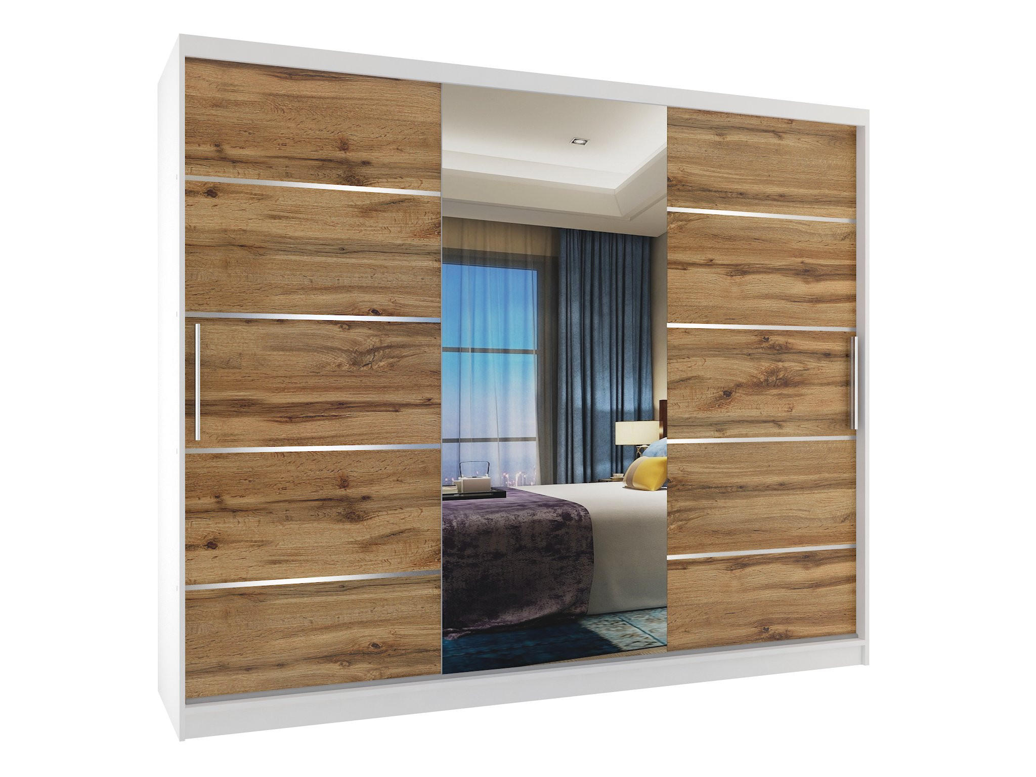 SCHWEBETÜRENSCHRANK Verona MBP, Weiß/Goldbraun Matt, 232 cm, mit Spiegel - Braun, Holz (232/216/60cm) - B BELINI GROUP
