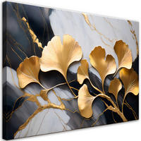 WANDBILD ginko blumen botanik marmor grau gold - Goldfarben, Textil (60/40cm) - Feeby