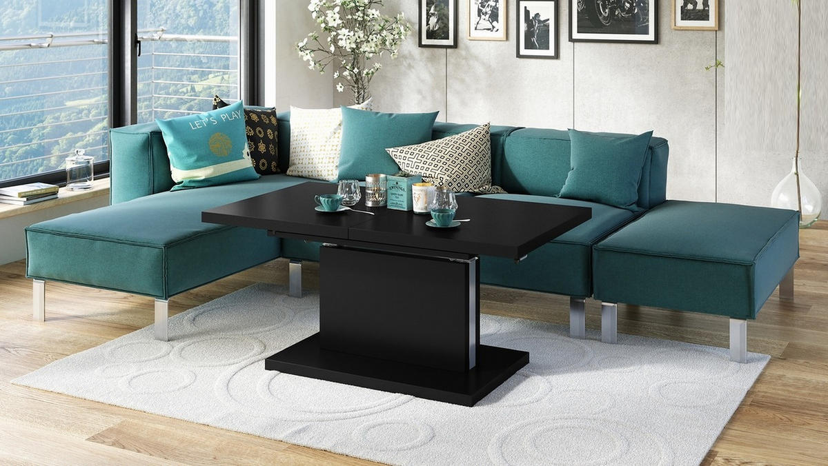 COUCHTISCH rechteckig Schwarz matt ausziehbar höhenverstellbar - Schwarz, Holzwerkstoff (80/120/56cm) - designimpex