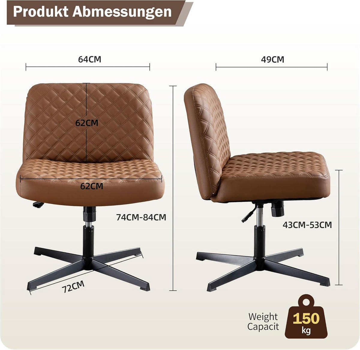 BÜRO-DREHSTUHL Braun 49/64/84 cm - Braun, Metall (64/84/49cm) - Urban Meuble