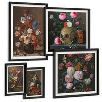 BILDER SET 5er Set - 50x50 cm & 20x30 cm & 40x60 cm Schwarzer Rahmen - Pfingstrosenporträt einer Frau für Zuhause - Schwarz, Kunststoff (40/60cm) - TULUP