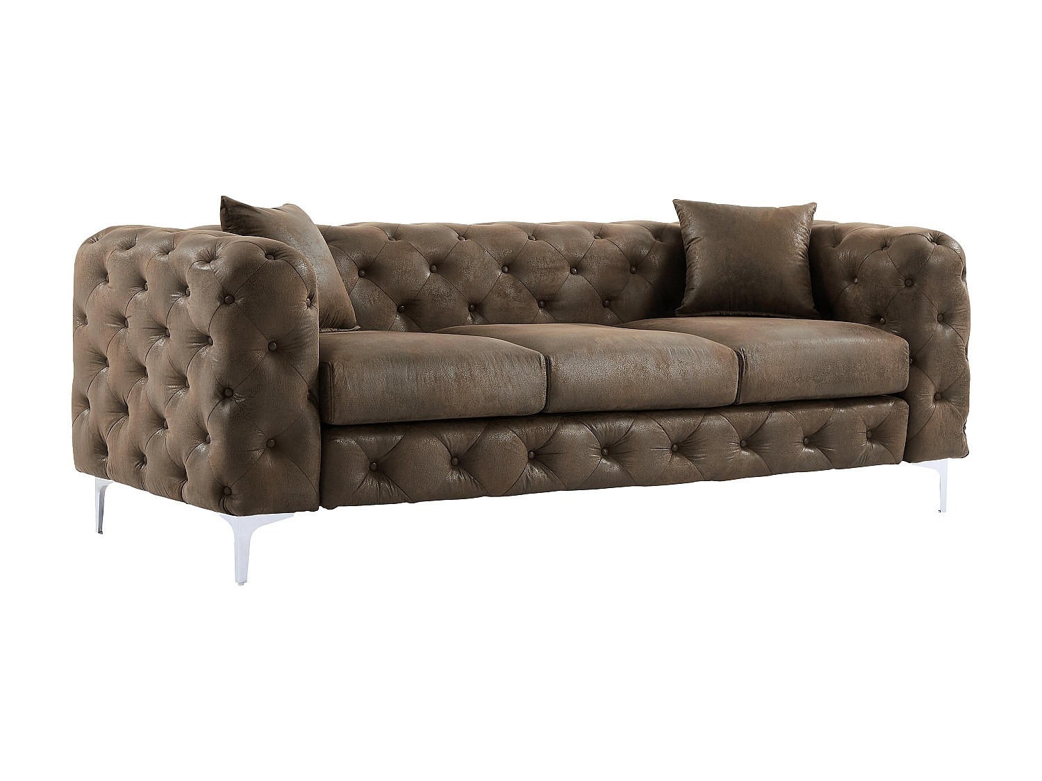 CHESTERFIELD Sofa 3-Sitzer - Mikrofaser - Vintage-Leder-Optik - EDWINA - Braun, Textil (91/76/220cm) - Vente-Unique