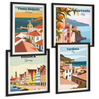 BILDER SET 4er Set - 50x50 cm & 40x60 cm Schwarzer Rahmen - Ansichten europäischer Häfen - Schwarz, Kunststoff (50/50cm) - TULUP