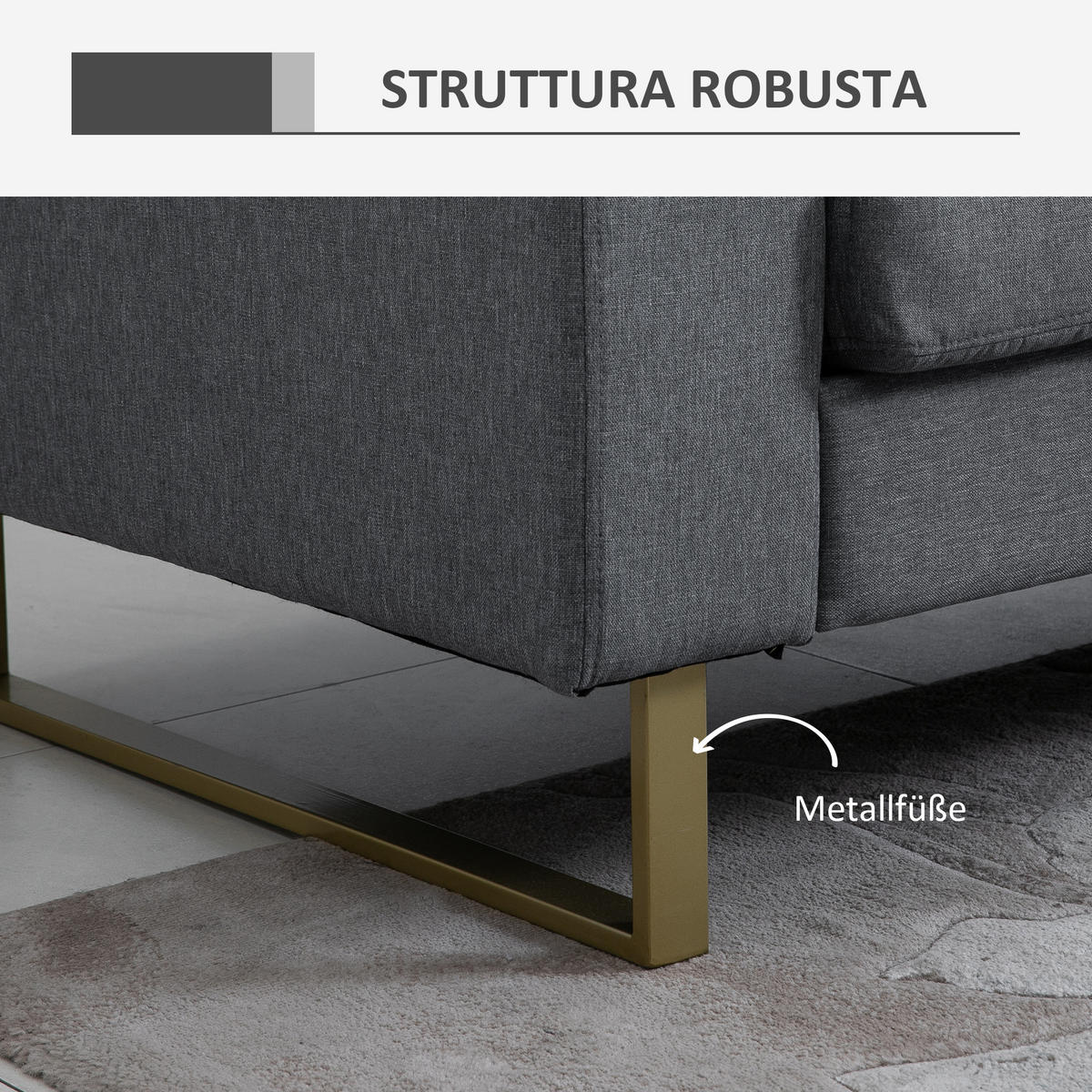 SOFA 3-Sitzer, Holz, Stoff, Dunkelgrau - Dunkelgrau, Holz (82/78/200cm) - HOMCOM