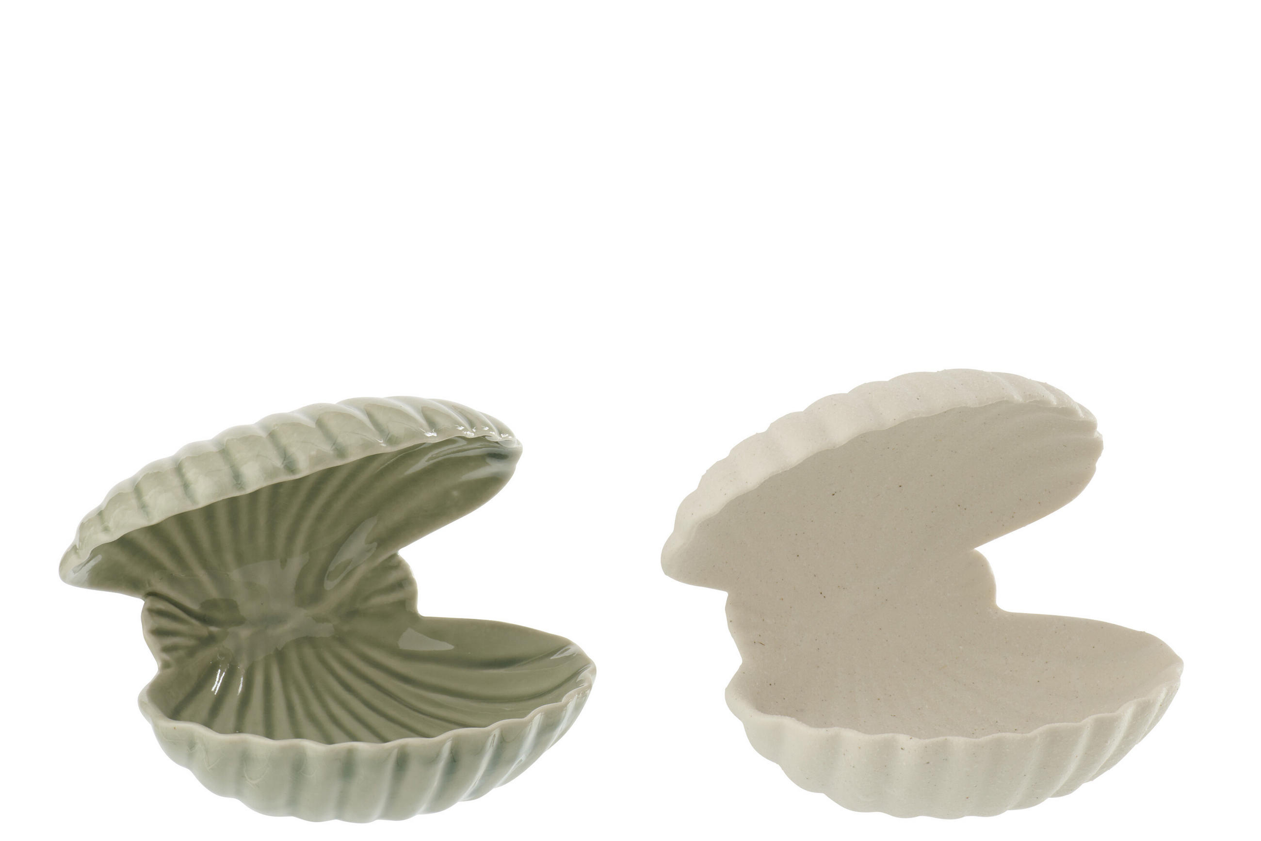 DEKOOBJEKT MUSCHEL OFFEN (2ER SET) - Weiß, Keramik (11.8/9.6cm) - J-Line