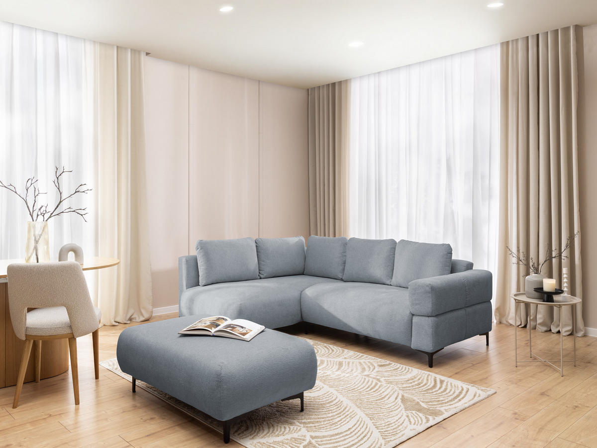 POLSTERHOCKER Cardea in Bubble-Optik aus weichem Grau Strukturstoff mit hohem Sitzkomfort - Schwarz/Grau, Holz/Textil (110/46/65cm) - S-Style Möbel