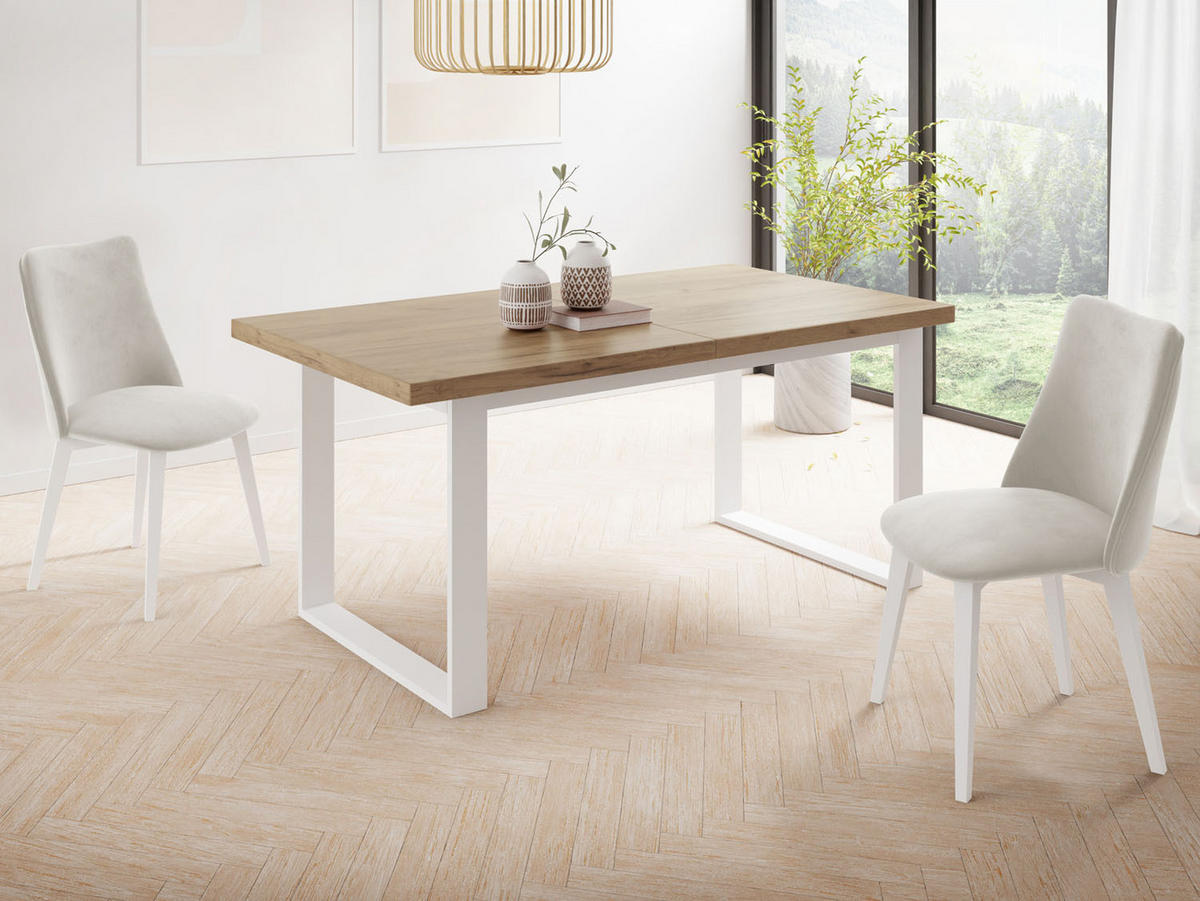ESSTISCH Sana rechteckig ausziehbar, Wotan Eiche 160/200/80/75 cm - Eiche Wotan/Weiß, Holzwerkstoff/Metall (160/80/75cm) - WFL GROUP