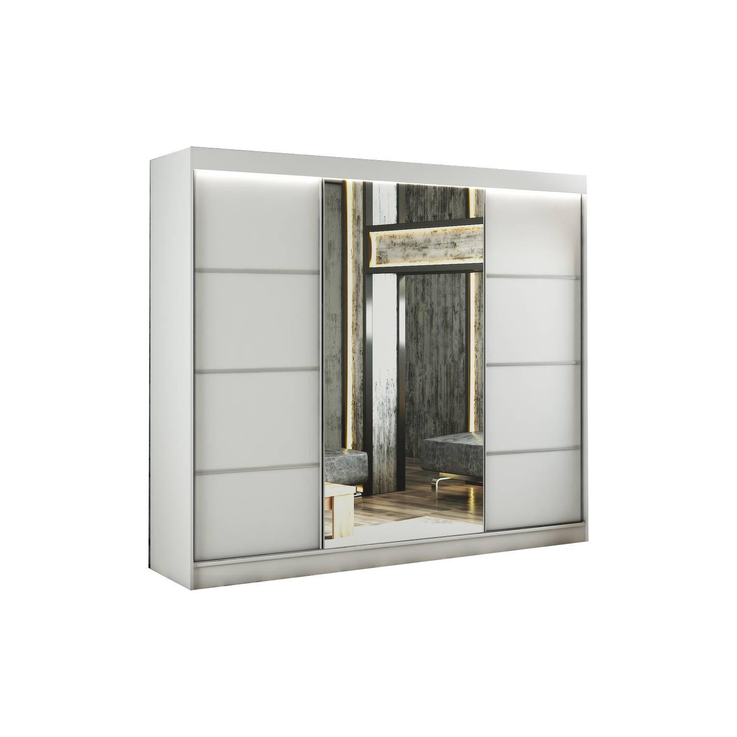 SCHIEBETÜRENSCHRANK RABI - Weiß, Holzwerkstoff (250/215/61cm) - Meblini