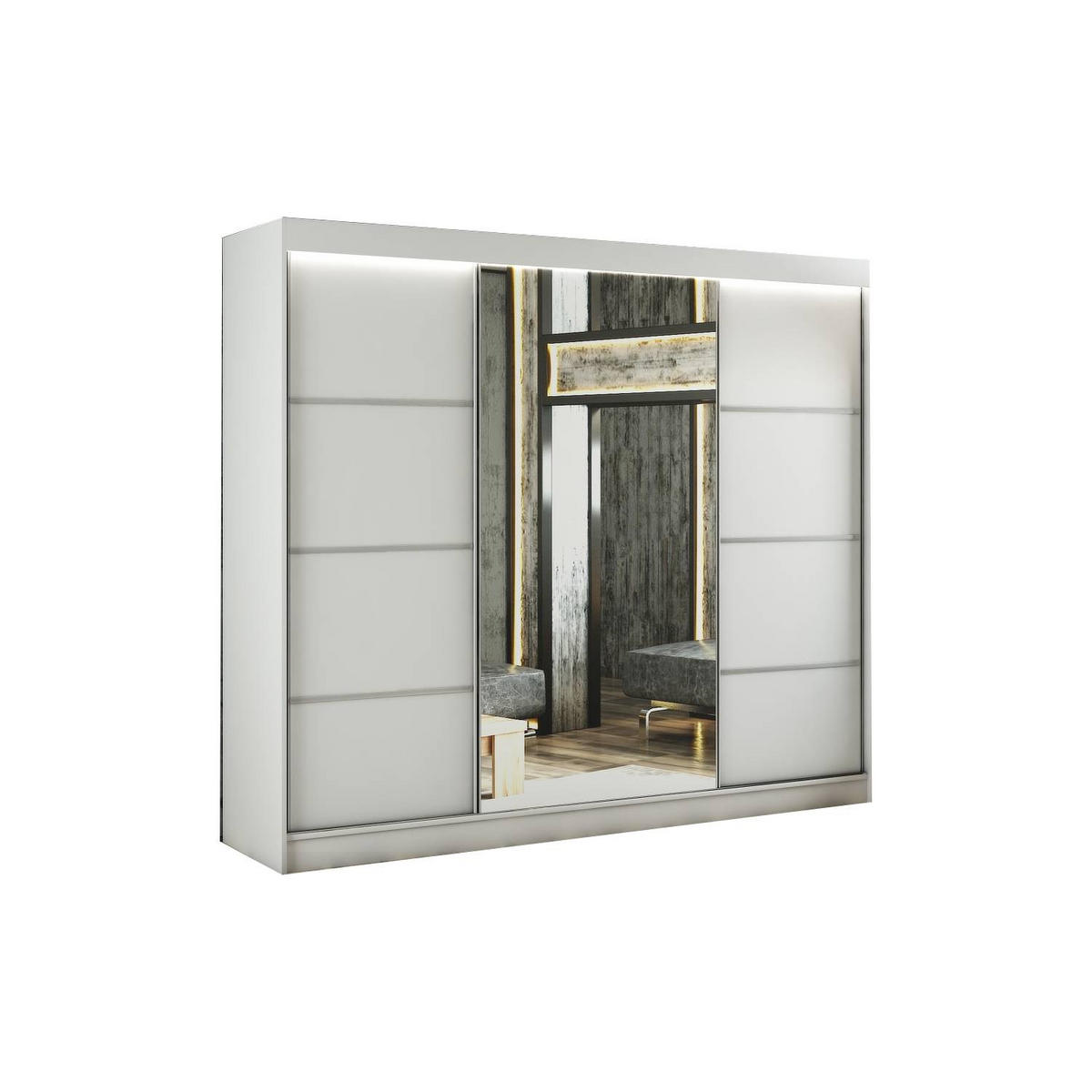 SCHIEBETÜRENSCHRANK RABI - Weiß, Holzwerkstoff (250/215/61cm) - Meblini