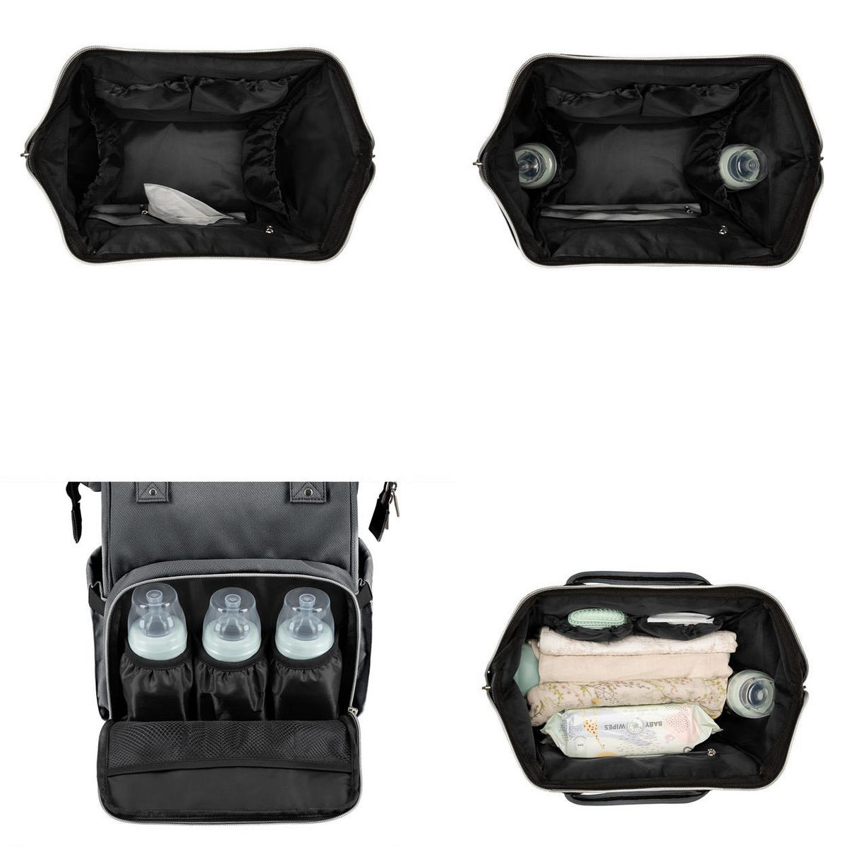 WICKELTASCHE Siena grau dunkelgrau Wickelunterlage, Thermo-Flaschenfächer, wasserabweisende Tasche - Schwarz, Textil (21/42/27cm) - Kikka boo