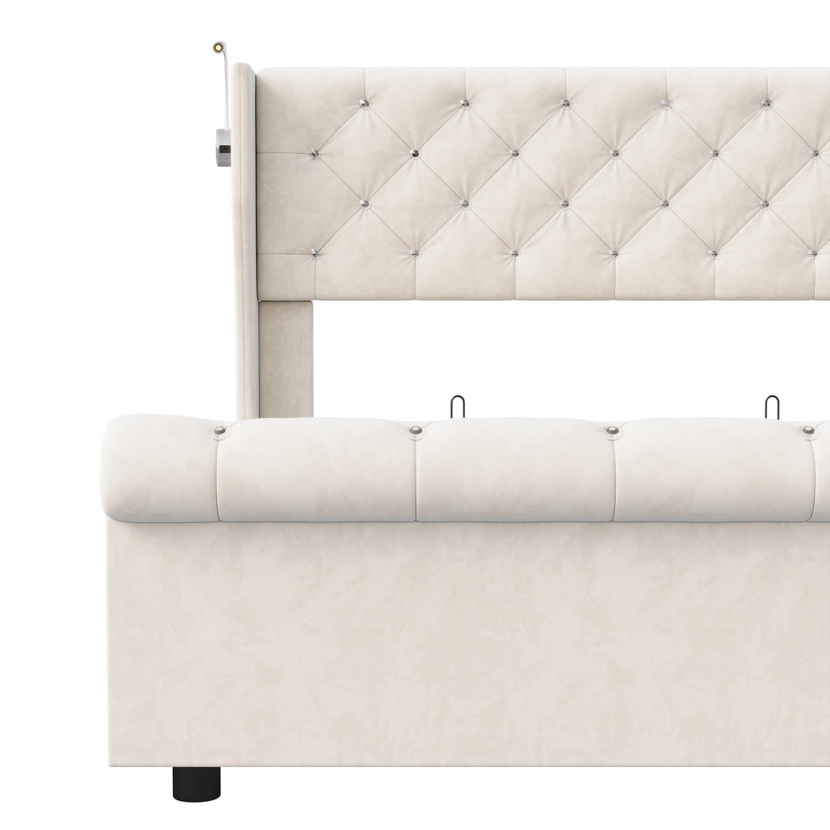 ČALÚNENÁ posteľ 140x200cm béžová hydraulická nočná lampa s USB zásuvkou - béžová, kov - SHOPENTRA