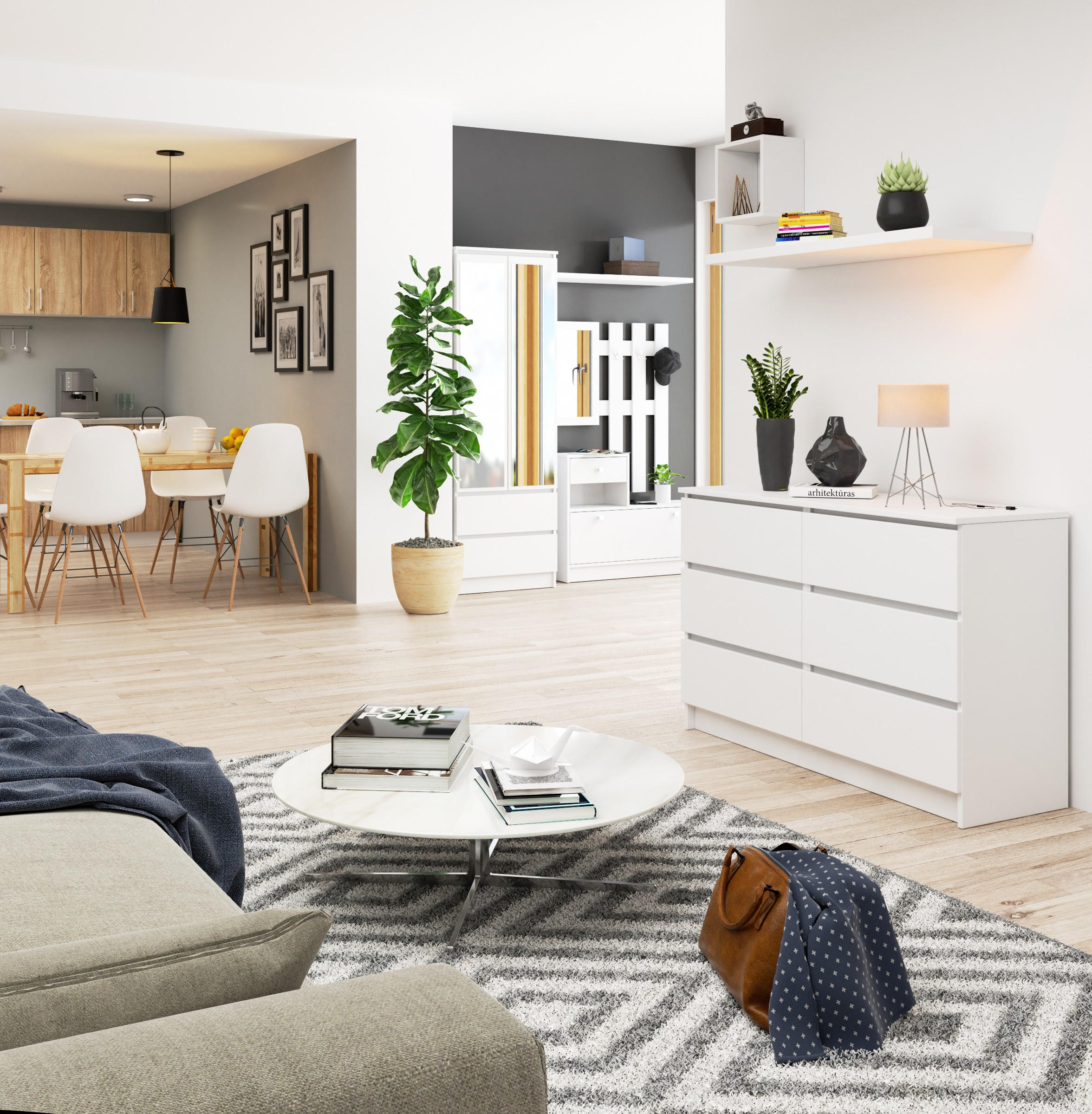 KOMMODE Weiß 120x40x77 cm - Weiß, Holzwerkstoff (120/77/40cm) - Akord