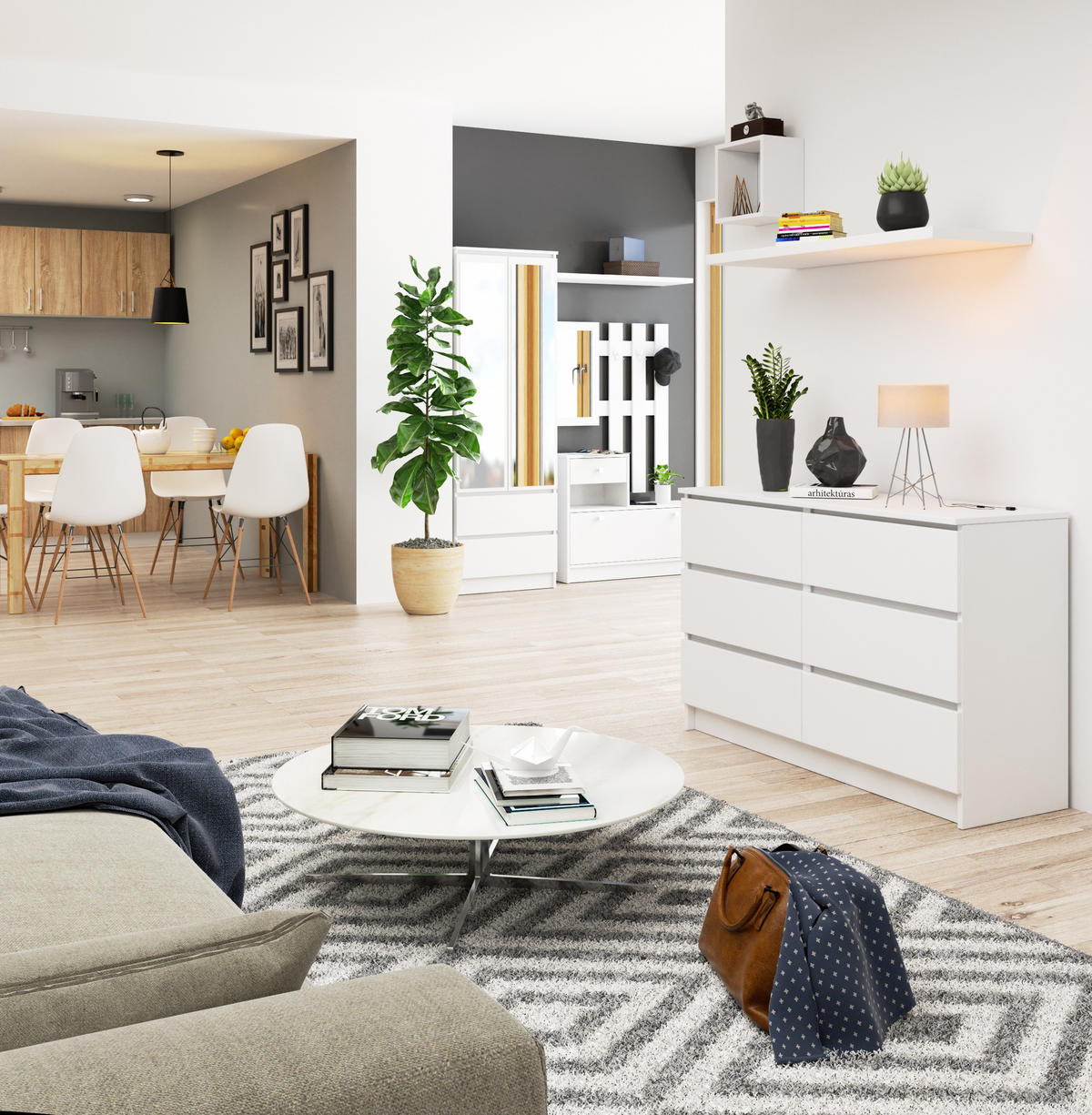 KOMMODE Weiß 120x40x77 cm - Weiß, Holzwerkstoff (120/77/40cm) - Akord