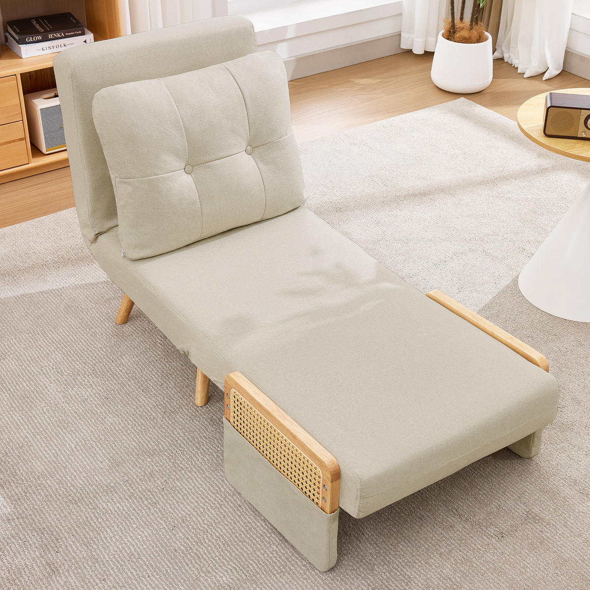 SESSEL Leinen Beige mit Schlaffunktion - Beige, Holz/Holzwerkstoff (67.5/86.5/73cm) - WISHDOR