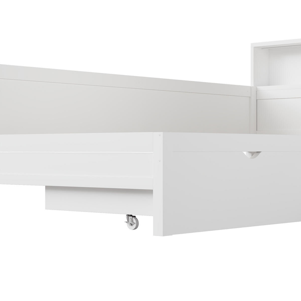 KINDERBETT 90/200 cm DE-03375, mit L-förmig, Ausziehbett, Ablagefächern und LED, in Weiß - Weiß, Holzwerkstoff (90/200cm) - ComfortXL