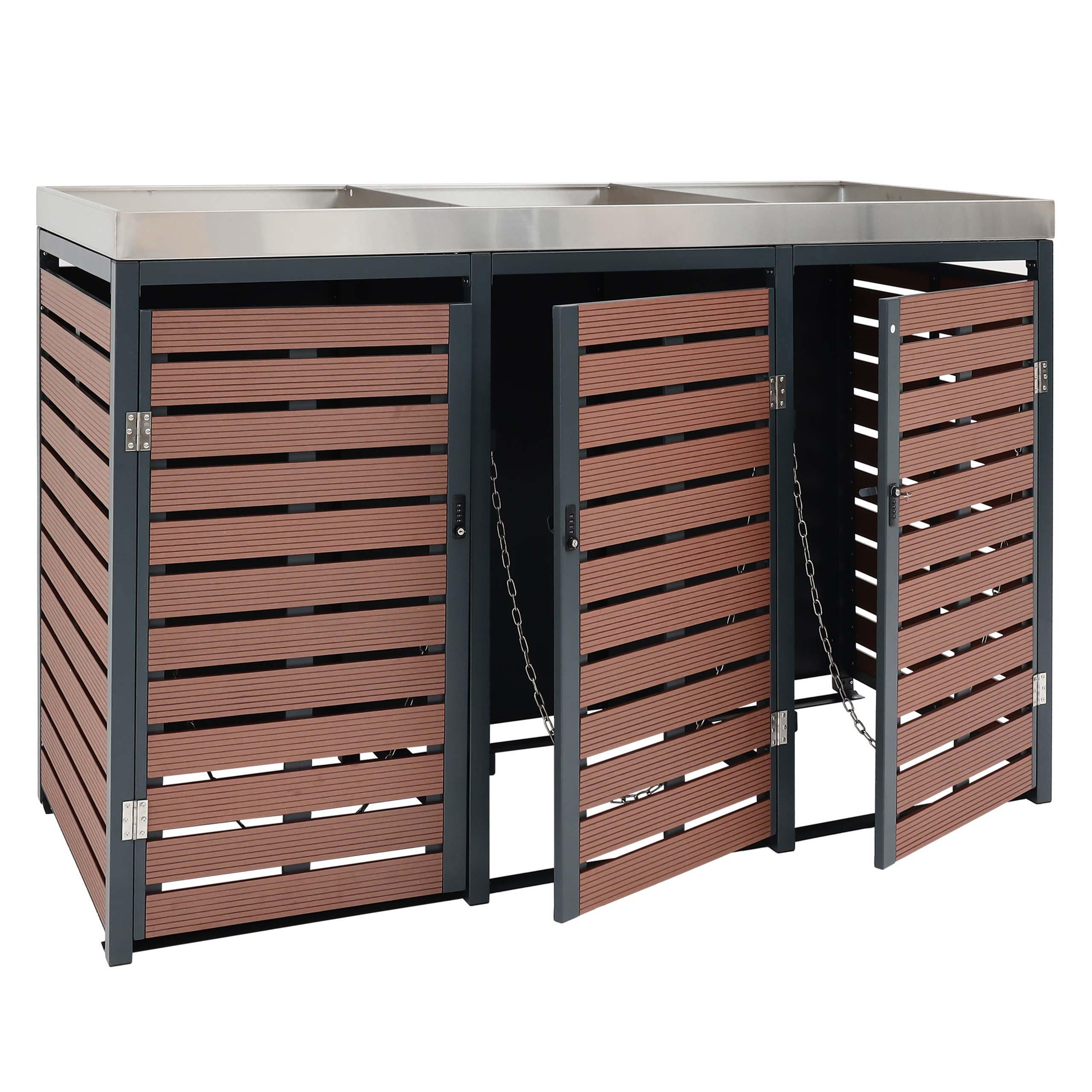 2ER-/4ER-MÜLLTONNENVERKLEIDUNG Walnuss Dekor - Walnussfarben, Metall (146/124/102cm) - MCW