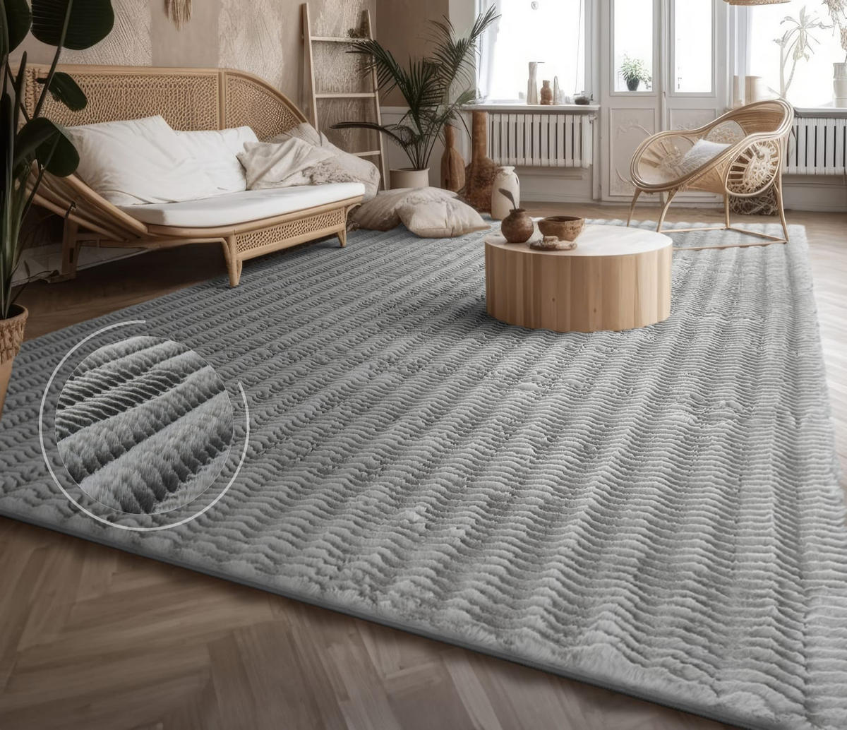 HOCHFLORTEPPICH Rauten Grau 120 x 160 cm - Grau, Kunststoff (120/160cm) - TT Home