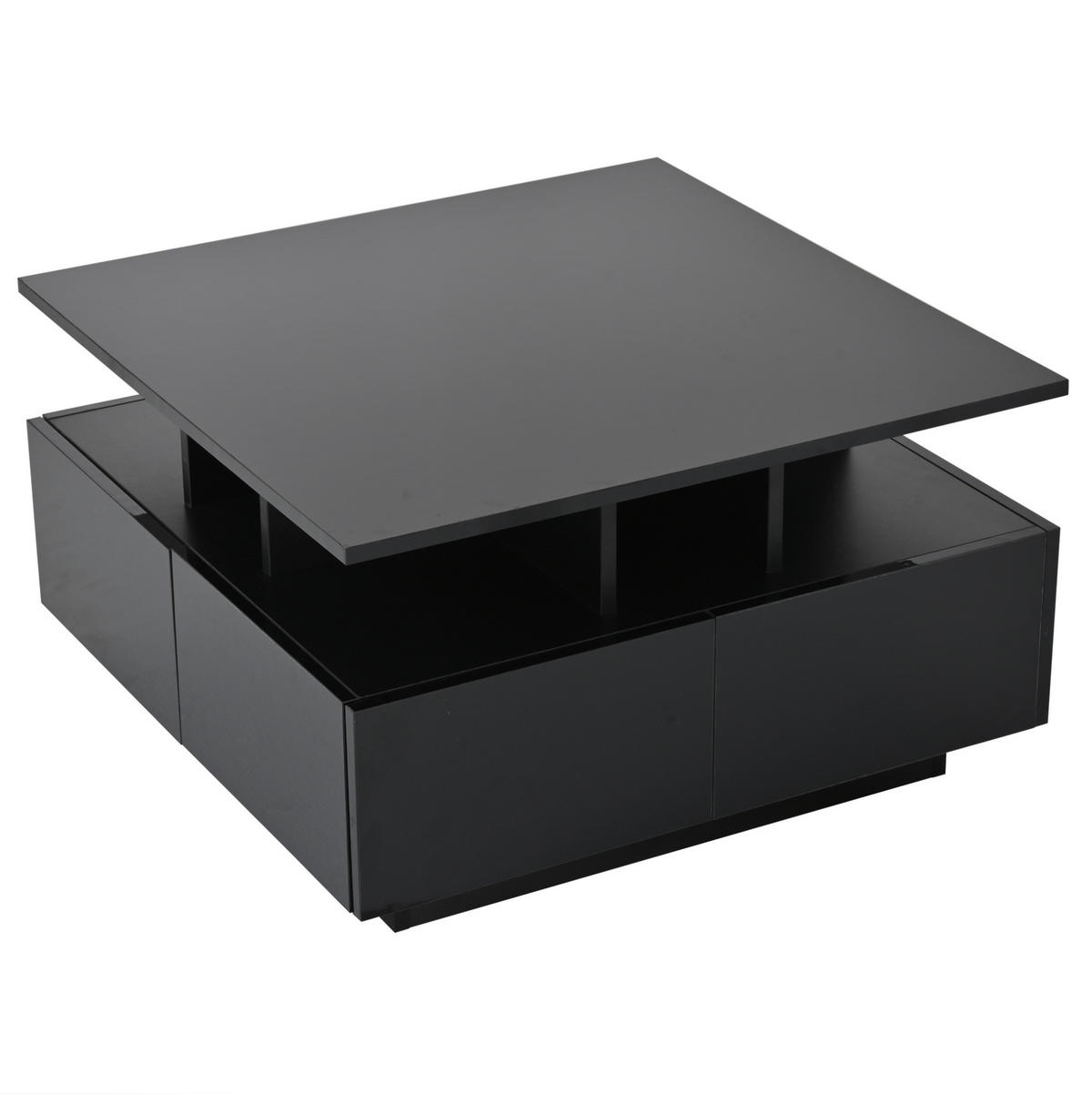 COUCHTISCH mit 4 Schubladen 70 x 70 cm Hochglanz Schwarz - Schwarz, Holzwerkstoff (70/70/40cm) - Meubliv