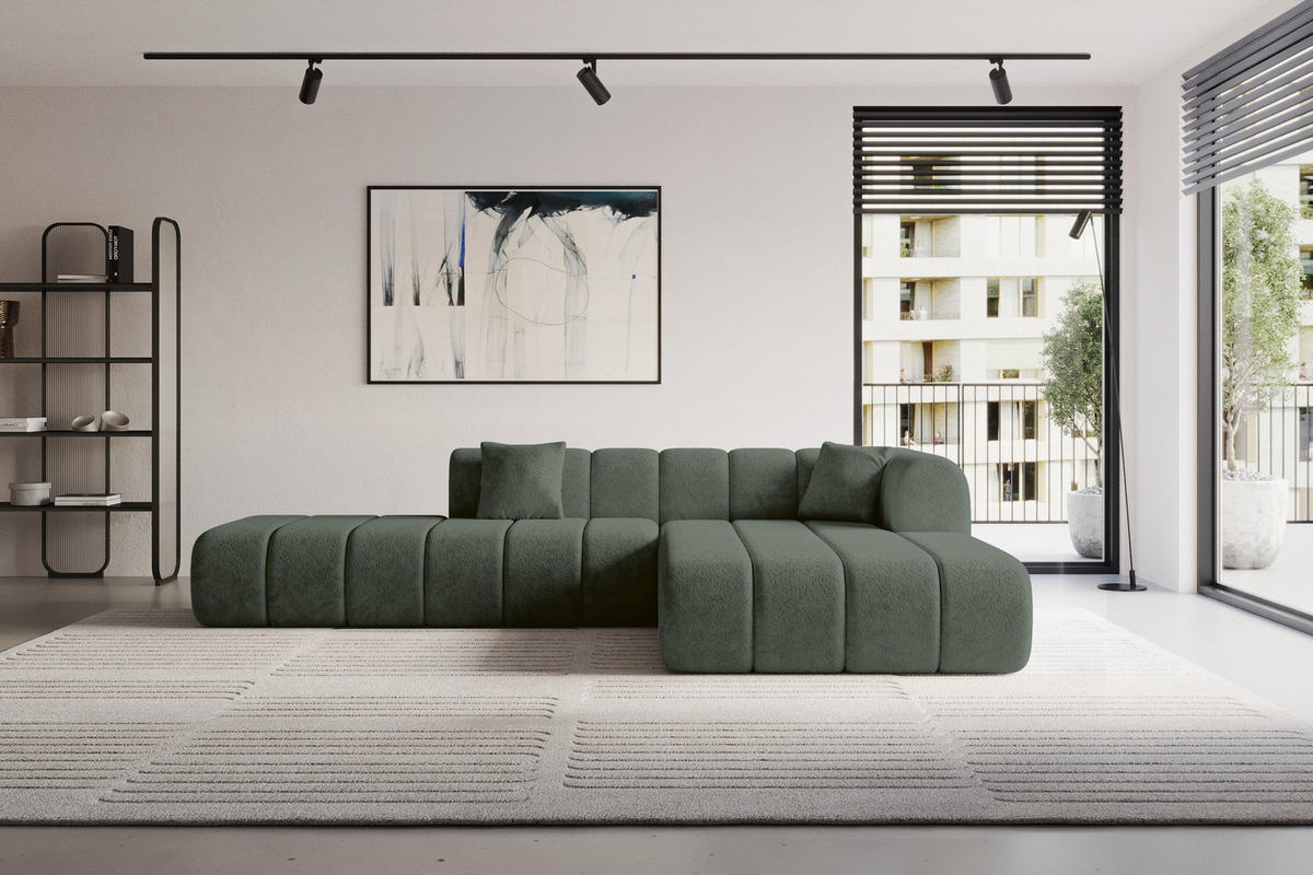 ROHOVÁ SEDAČKA s otomanem, pravá BILA-L 289x176x71 Zelená Žinylka - černá/smaragdově zelená, kompozitní dřevo/textil (289/176cm) - ALTDECOR