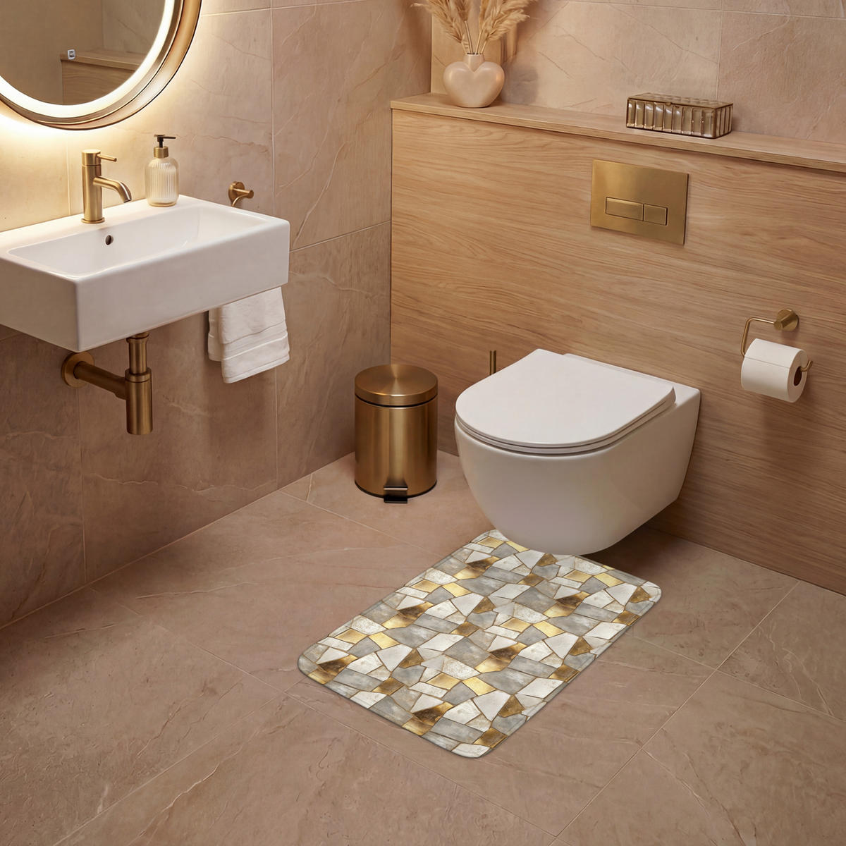 WC PŘEDLOŽKA Mozaika - Mramor - Zlato 40x60 cm - šampaňská, textil/plast (40/1cm) - OnlyWow