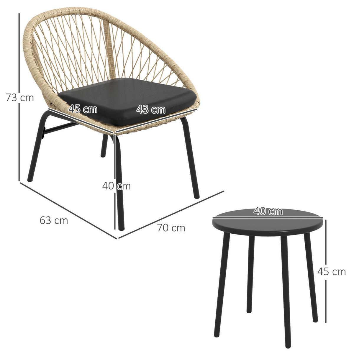 GARTENMÖBEL-SET für Balkon, Terrasse, Polyester, Gelb - Gelb, Kunststoff - Outsunny