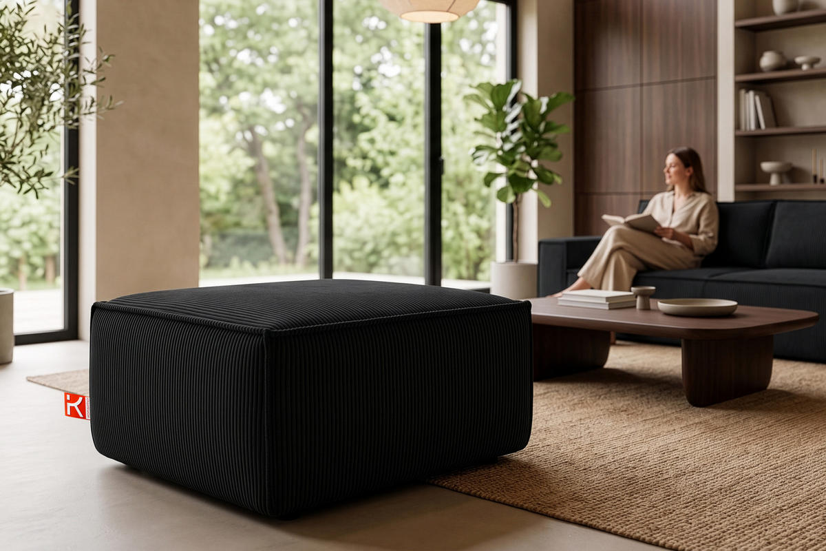 SITZPOUF NAPI gefederte Sitzfläche, schwarz - Schwarz, Textil (83/45/83cm) - KONSIMO®