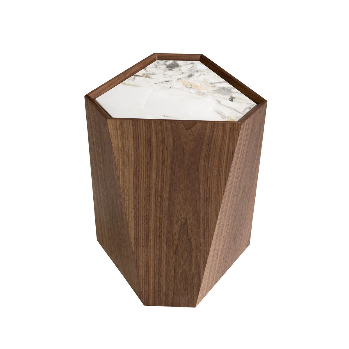 ECKTISCH Dreieckiger Ecktisch aus Porzellanmarmor und Nussbaumholz 43/37/50 cm - Walnussfarben/Weiß, Holz (37/43/50cm) - ANGEL CERDA