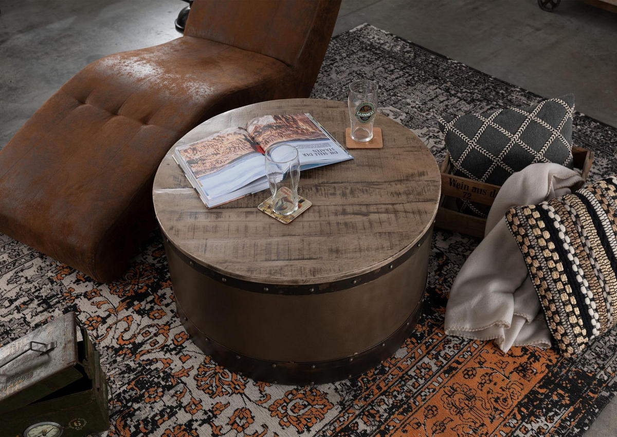 COUCHTISCH rund Mango 78x78x43 braun lackiert HEAVY INDUSTRY #263 - Braun, Holz (78/78/43cm) - Massivmoebel24