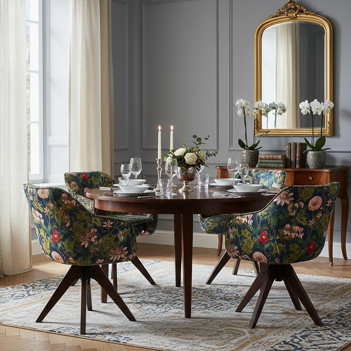 ARMLEHNSTUHL Mika-Finn 2er-Set - Nussbaumfarben/Multicolor, Eichenholz/Holz (60/82/61cm) - DUBI Möbel