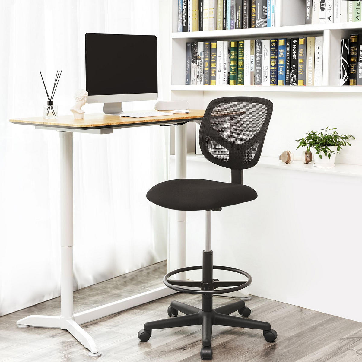 BÜROSTUHL MIT NETZBEZUG - Schwarz, Leder (45/118/48cm) - Hansiro