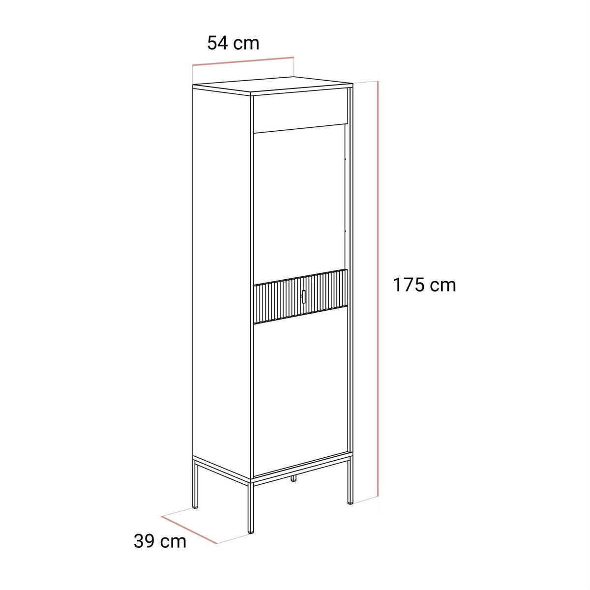 VITRINE MIDNIGHT mit Glastür auf Gestell kaschmir - Kaschmir/Schwarz, Holzwerkstoff (54/175/39cm) - Lookway