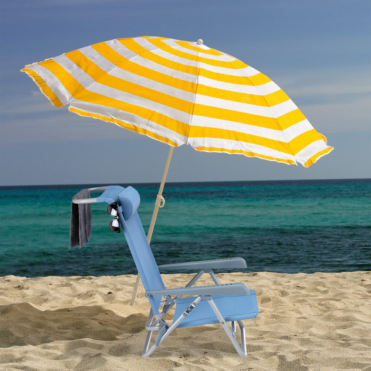 LIEGESTUHL - Hellblau, Kunststoff/Metall (58/76.5/80cm) - Relaxdays