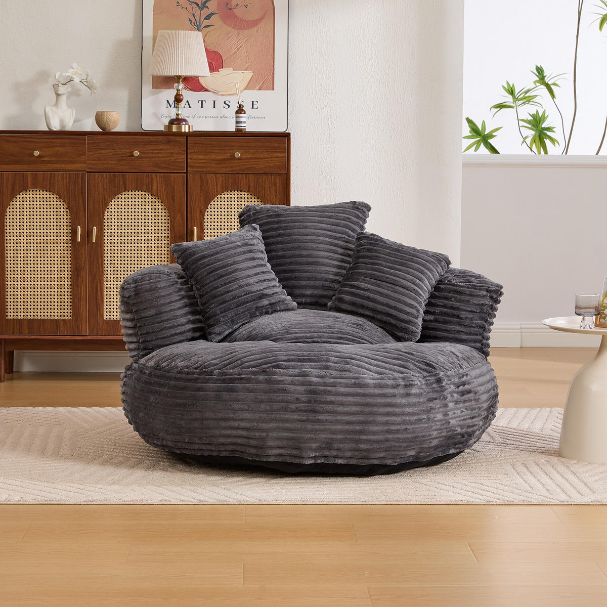 SITZSACK Cord,Sofa mit 3 extra Kopfkissen,Dunkelgrau - Dunkelgrau, Textil (108/52/108cm) - LVHOM