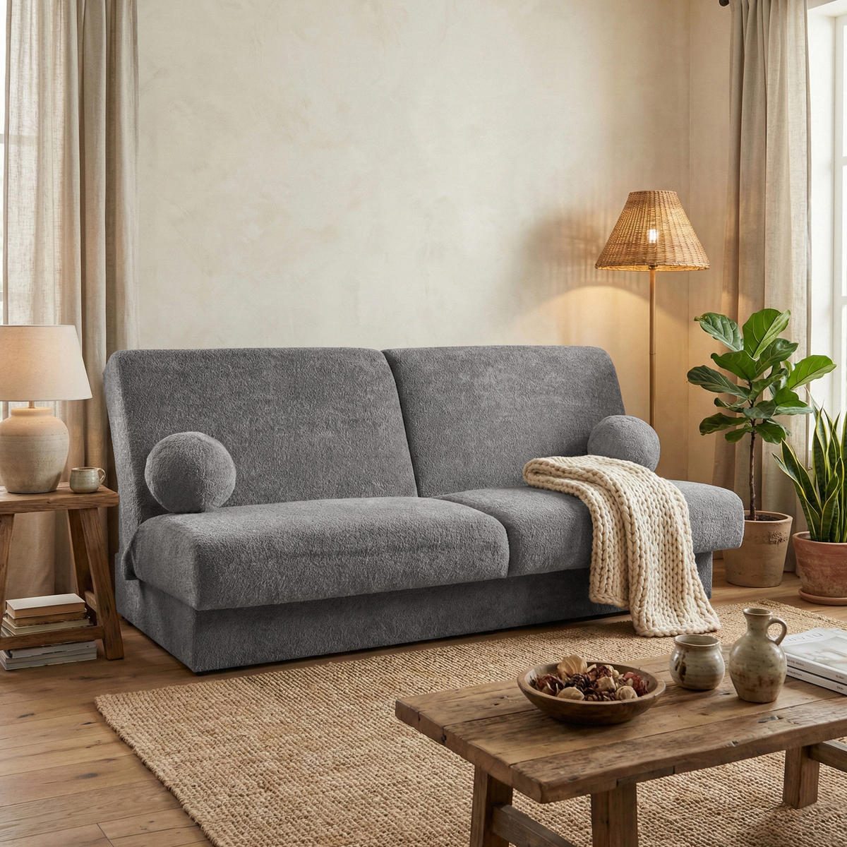 SCHLAFSOFA Beno 3-Sitzer mit Schlaffunktion, Grau - Grau, Textil (199/91/91cm) - Beautysofa