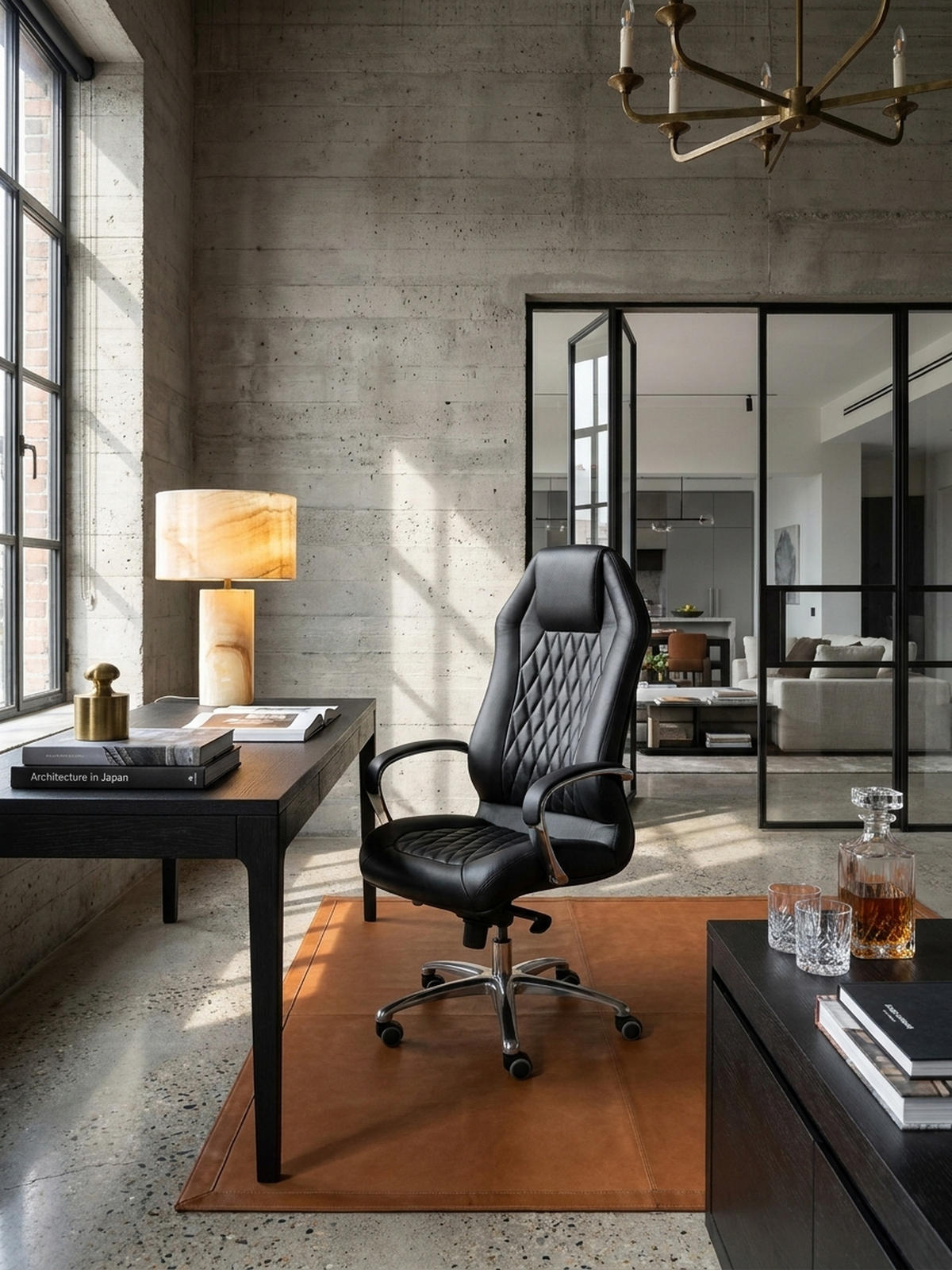 CHEFSESSEL Echtleder mit Multiblockwippmechanik, Lendenwirbelstütze und Aluminiumfußkreuz MILANO, Schwarz 70x67x136 cm - Silberfarben/Schwarz, Leder/Metall (70/136/67cm) - KADIMA DESIGN