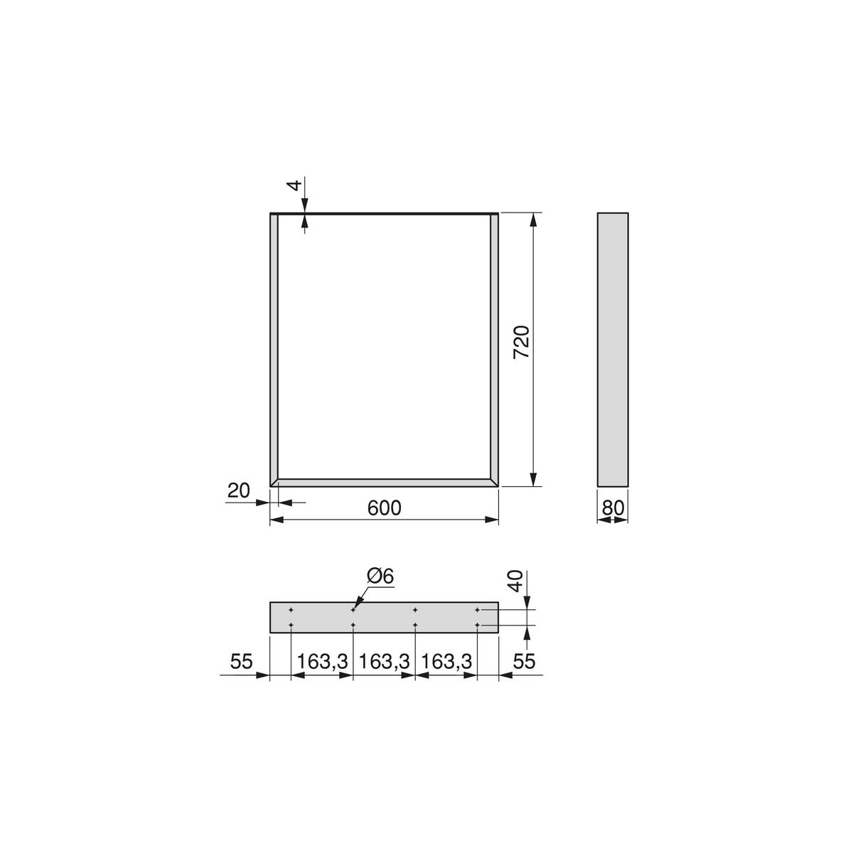 TISCHBEINE rechteckig Square Breite 600mm, Stahl, Schwarz lackiert - Schwarz, Metall (64/21/76cm) - EMUCA
