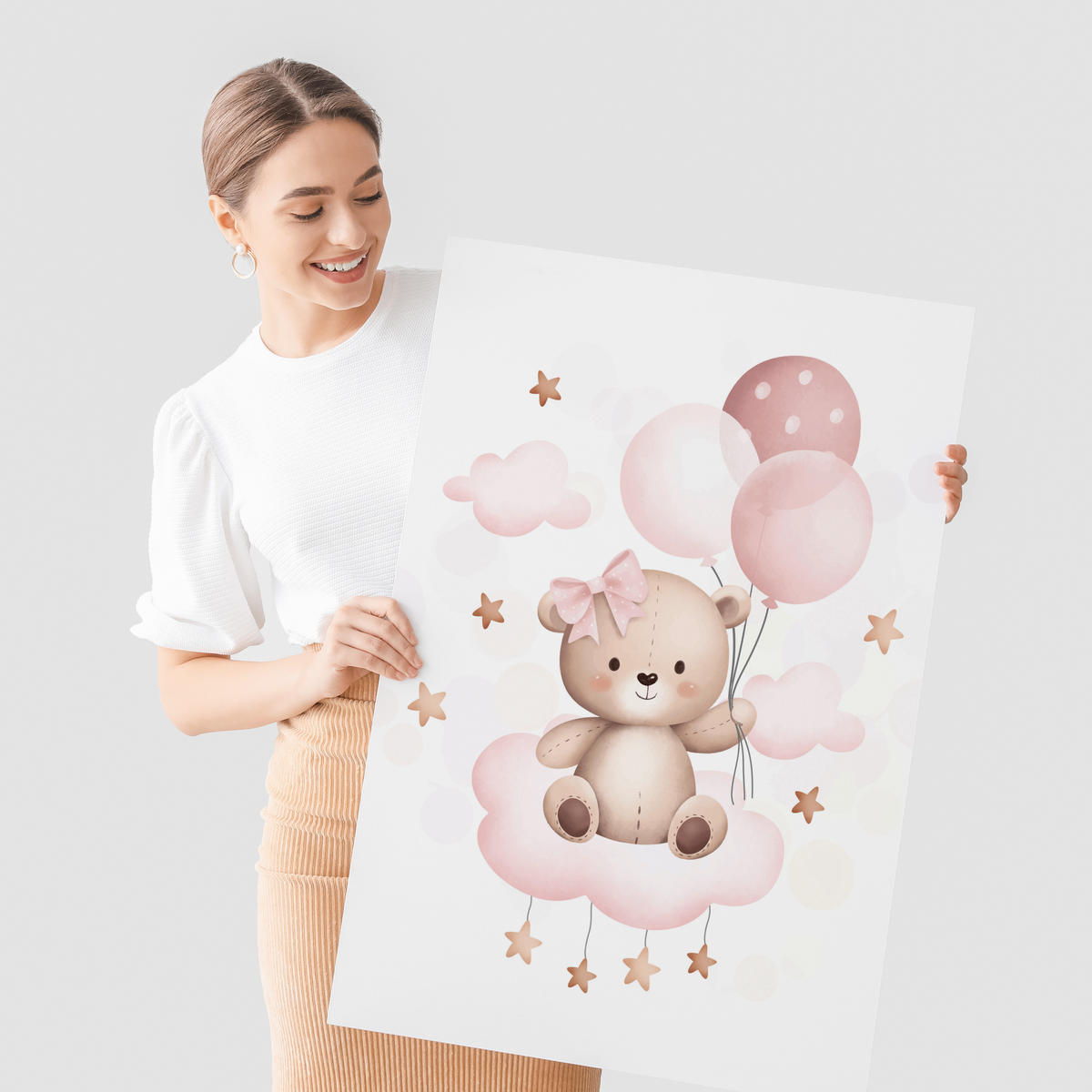 SADA PLAGÁTOV Do Detskej Izby Mackovia Balóny Oblaky A3 30 x 42 cm - biela/ružová, papier (30/42/1cm) - Muralo