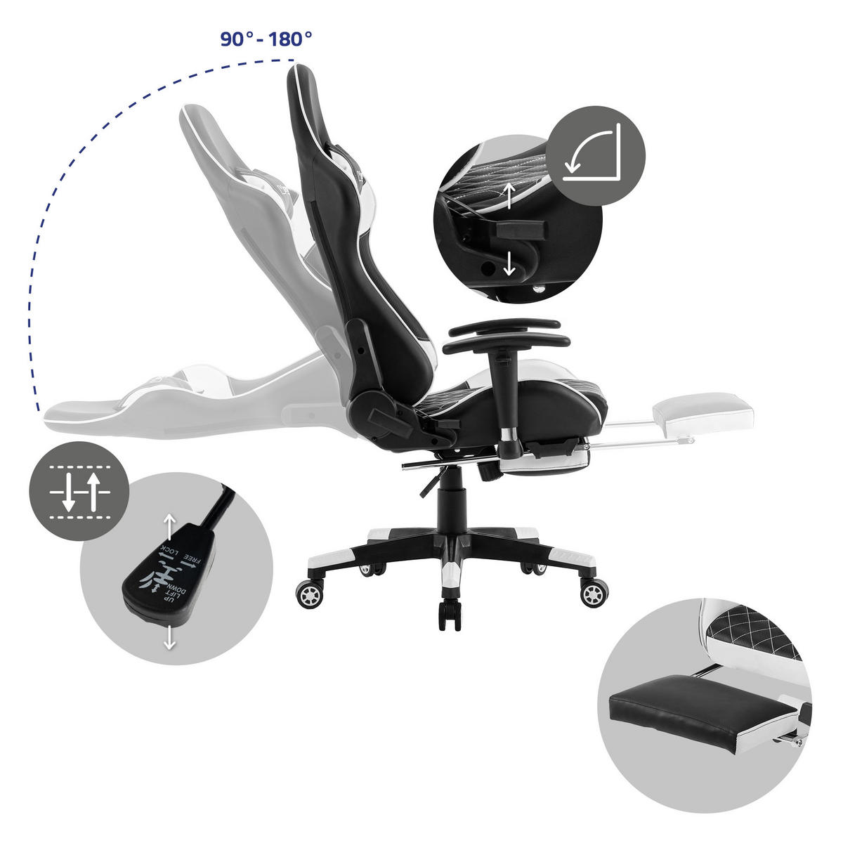 GAMING-STUHL Schwarz-Weiss - Weiß, Metall (68/135/73cm) - ML-DESIGN